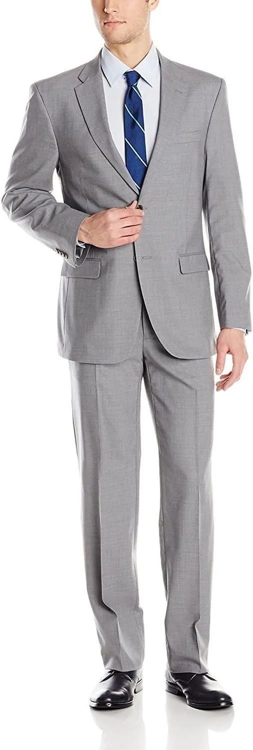 Adam Baker Men's 100% Wool Portly Fit Two-Piece Solid Suit Set - Colors