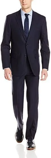 Adam Baker Men's 100% Wool Portly Fit Two-Piece Solid Suit Set - Colors