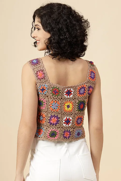 Ajoobaa "Granny Square" Crochet Top- Beige