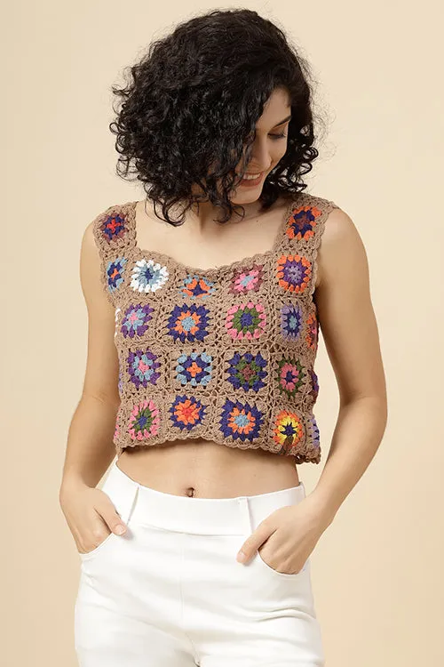 Ajoobaa "Granny Square" Crochet Top- Beige