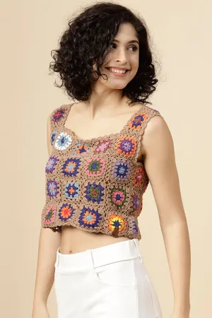 Ajoobaa "Granny Square" Crochet Top- Beige