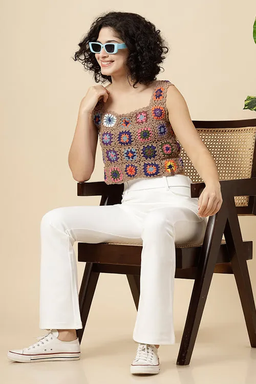 Ajoobaa "Granny Square" Crochet Top- Beige
