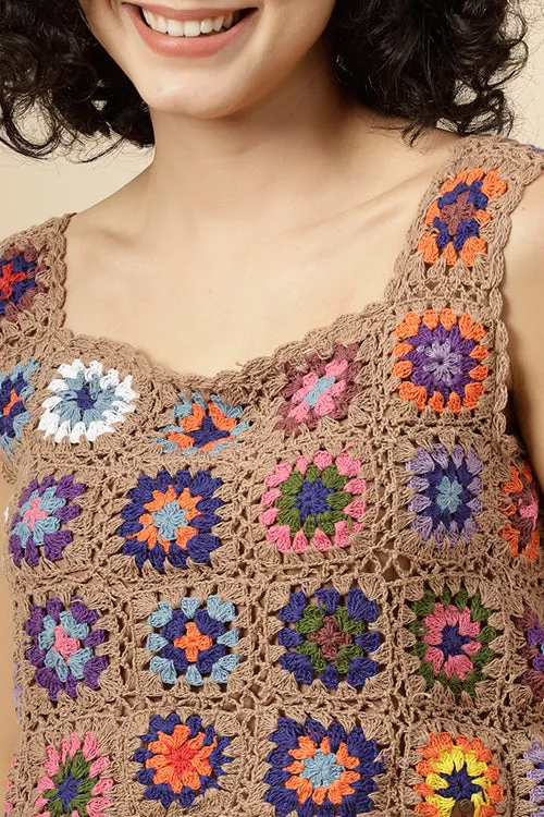 Ajoobaa "Granny Square" Crochet Top- Beige