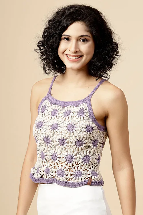 Ajoobaa"Daisy" Pure Cotton Handmade Top- Lavender