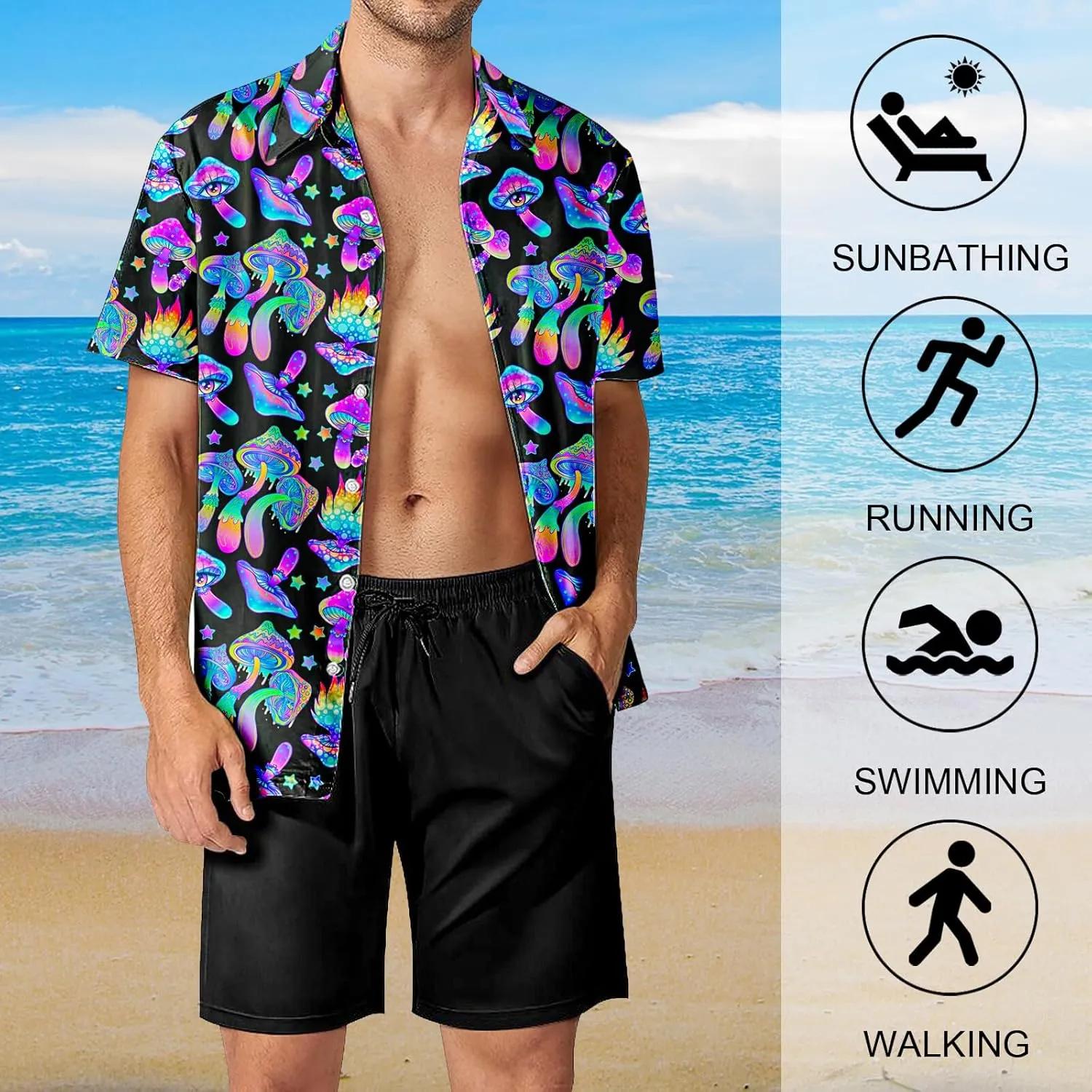 Artsadd 80s 90s Hawaiian Shirt for Men Vintage Button Down Short Sleeve Big and Tall Shirts Funny Party Disco Outfit