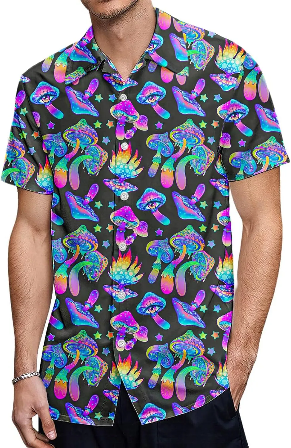 Artsadd 80s 90s Hawaiian Shirt for Men Vintage Button Down Short Sleeve Big and Tall Shirts Funny Party Disco Outfit
