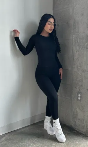 Baddie Basic Long Sleeve Set (Black)