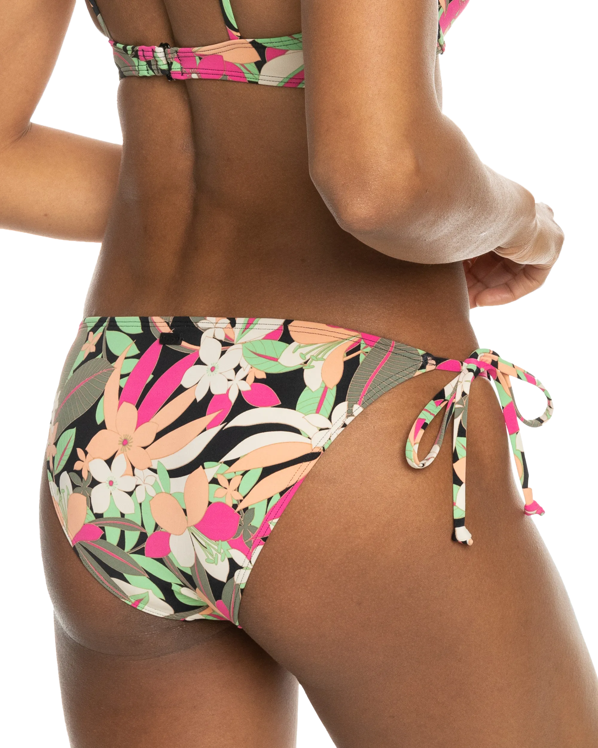 Beach Classics Tie Bikini Bottoms in Anthracite Palm