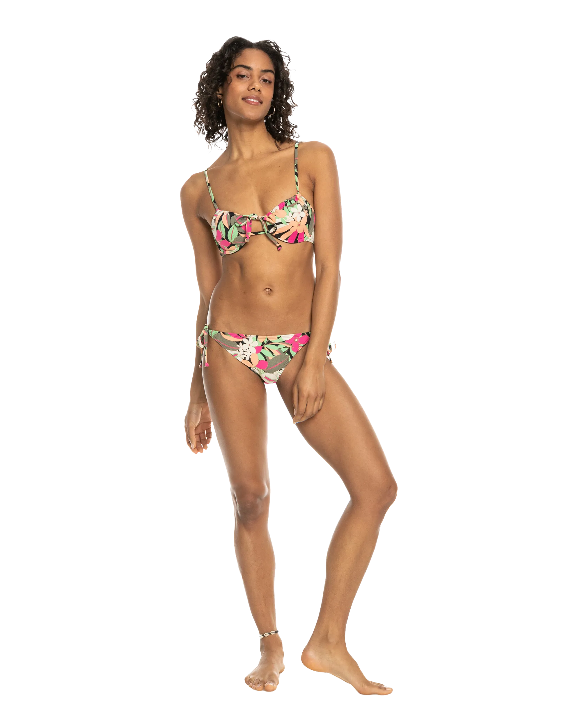 Beach Classics Tie Bikini Bottoms in Anthracite Palm