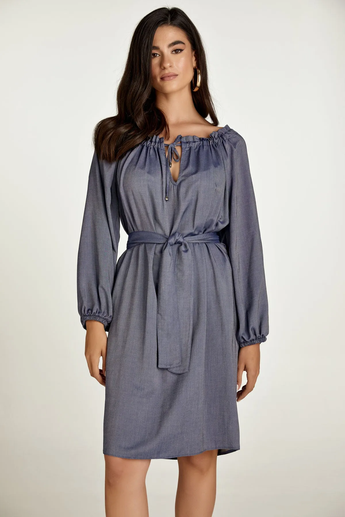 Belted Blue Denim Style Dress