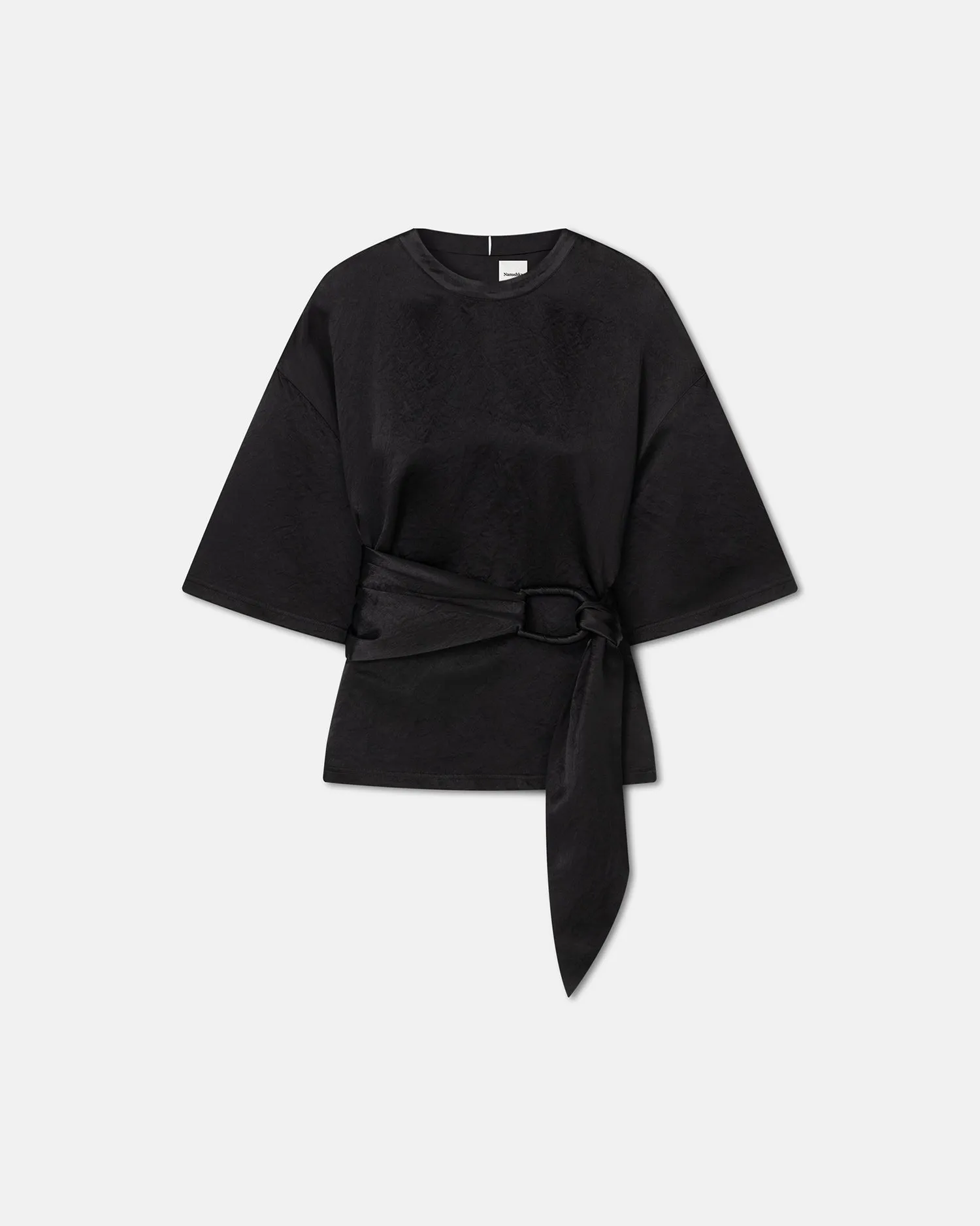 Besia - Belted Crinkled-Satin Top - Black