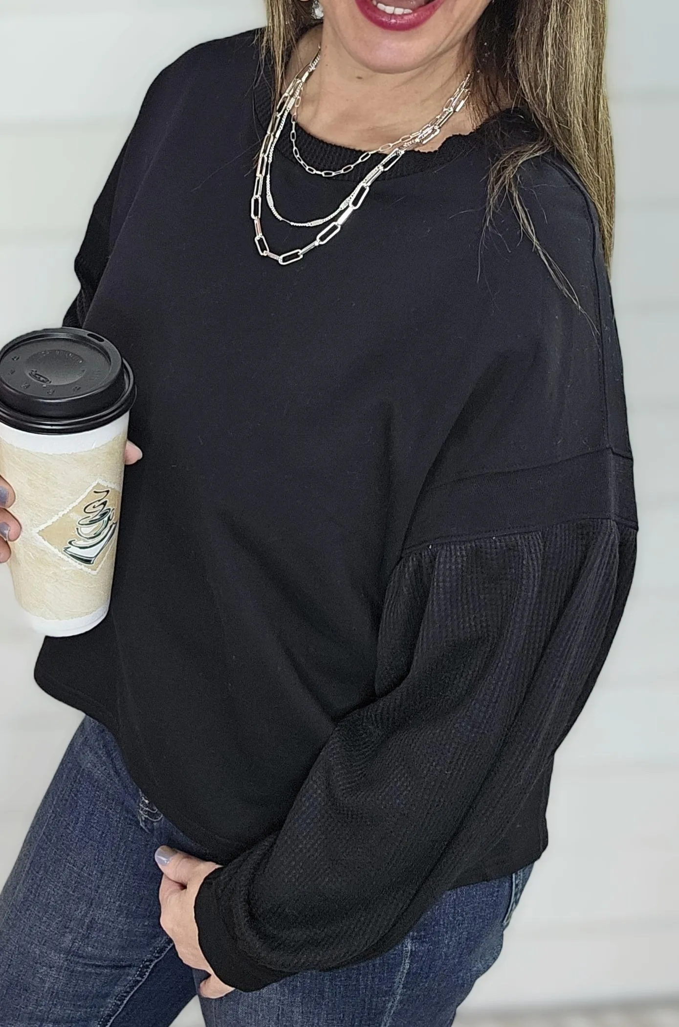 BLACK CONTRAST COTON TOP