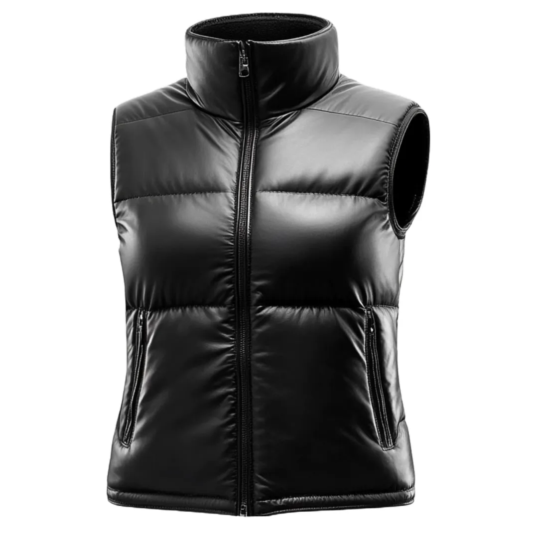 Black Sleeveless Leather Puffer Jacket - Real Leather Warmth | El Zoro