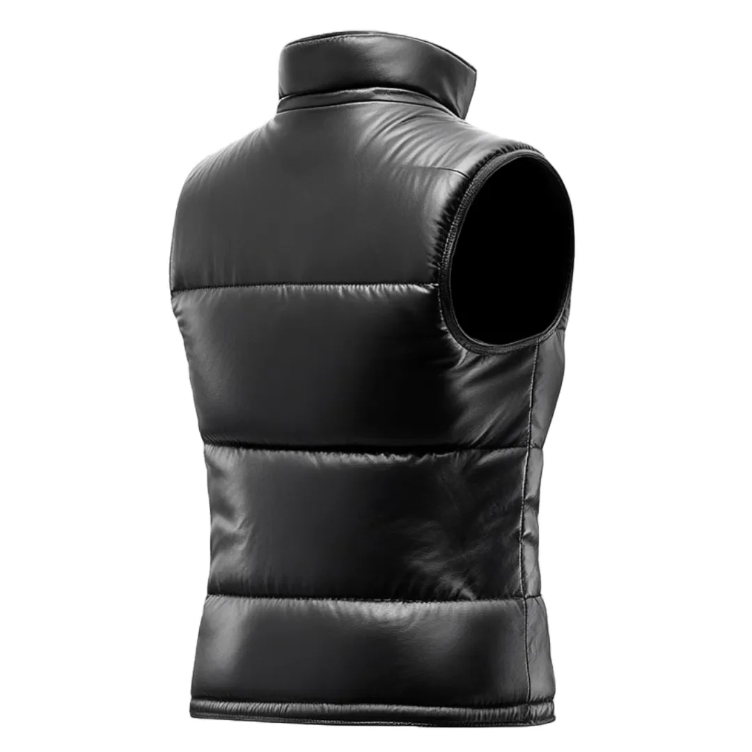 Black Sleeveless Leather Puffer Jacket - Real Leather Warmth | El Zoro