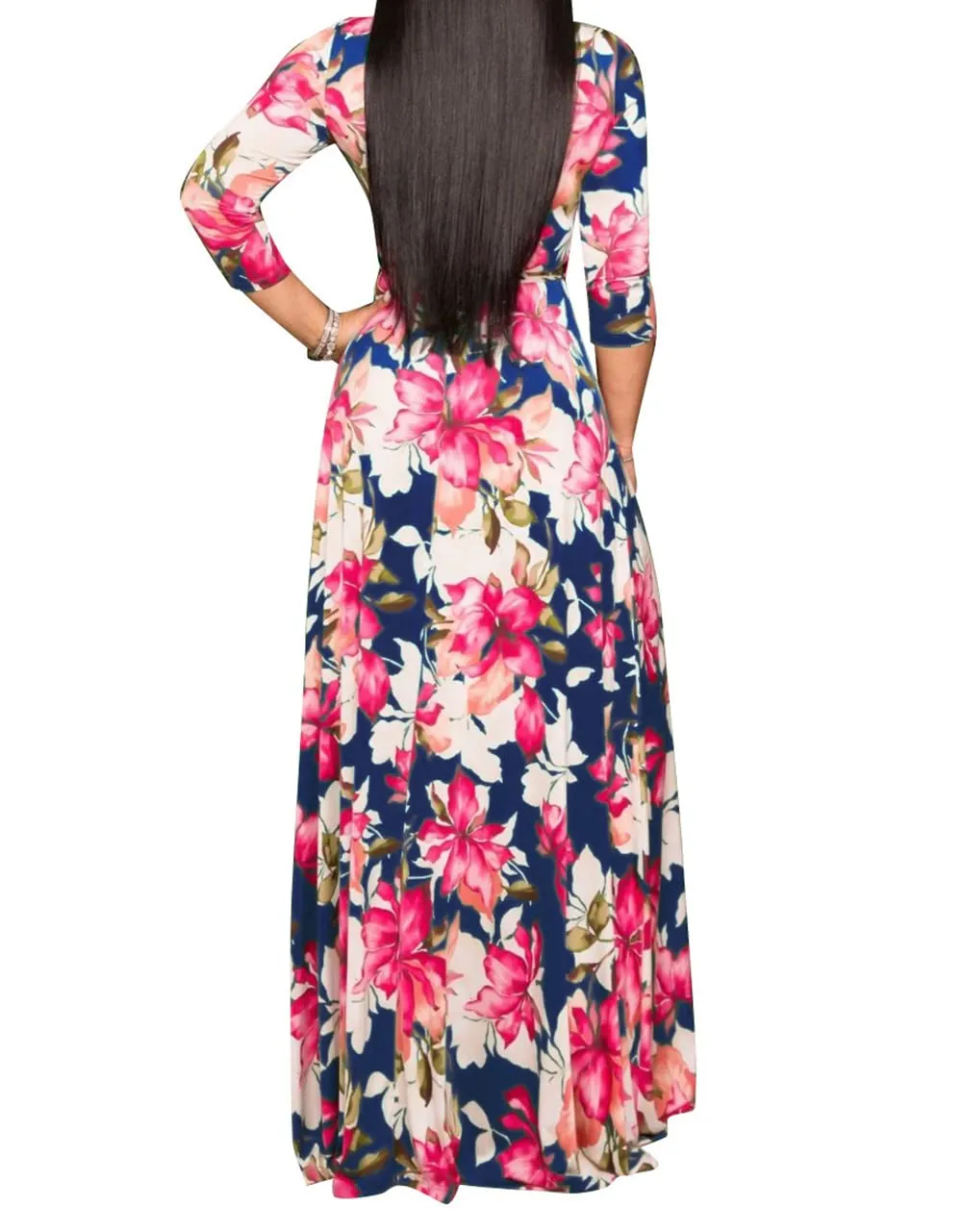 Blue Lilly Womens Casual Floral Print Long Maxi Dress Plus Size Plain Party Outfits - JTNFairy