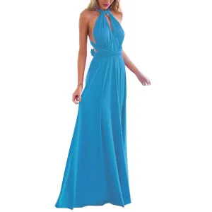 Blue Women Transformer Convertible Bridesmaid Maxi Dress Multi-Way Wrap Evening Dress Formal Wedding Party Long Dresses - OwlFay