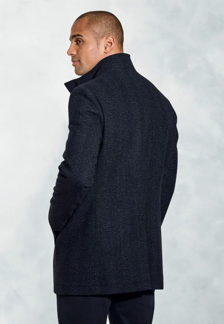 BROOK TAVERNER <BR>
Mercer Herringbone Wool Blend Car Coat <BR>
Navy <BR>