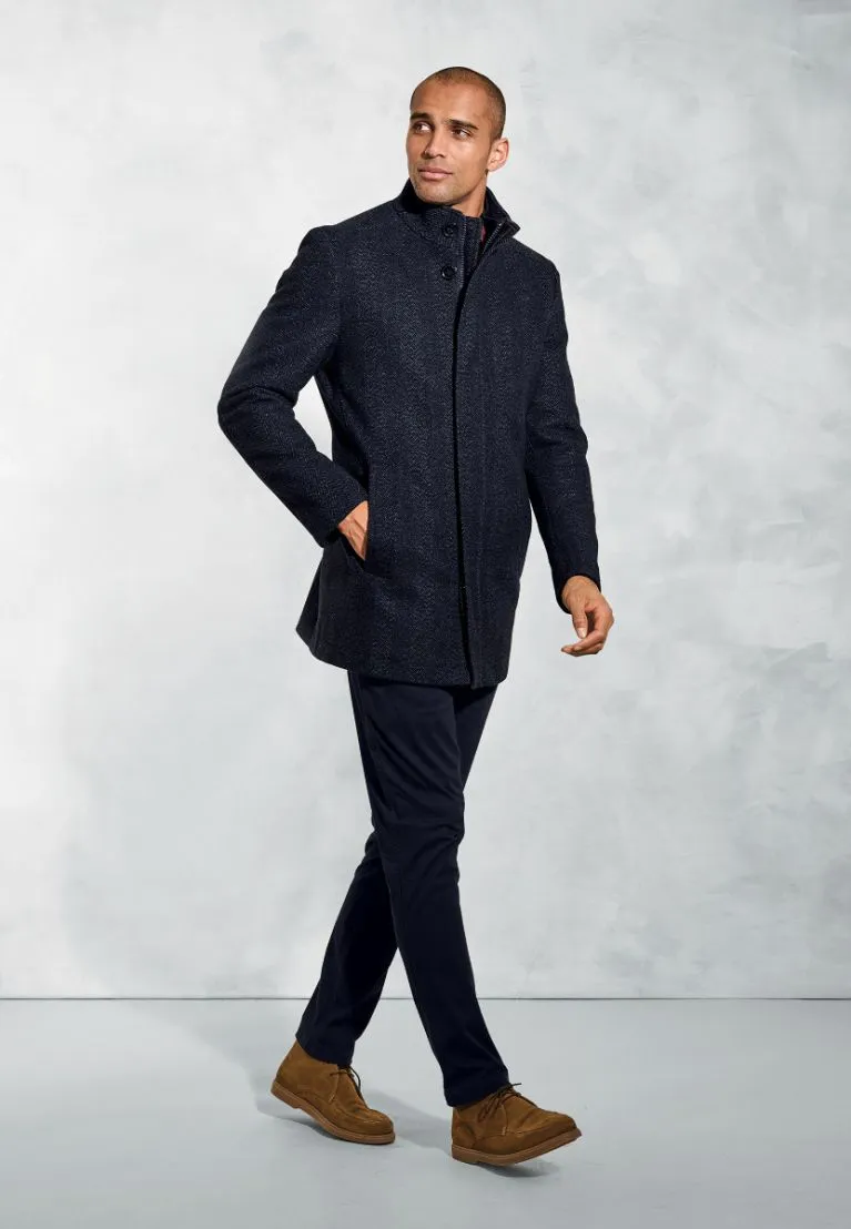BROOK TAVERNER <BR>
Mercer Herringbone Wool Blend Car Coat <BR>
Navy <BR>
