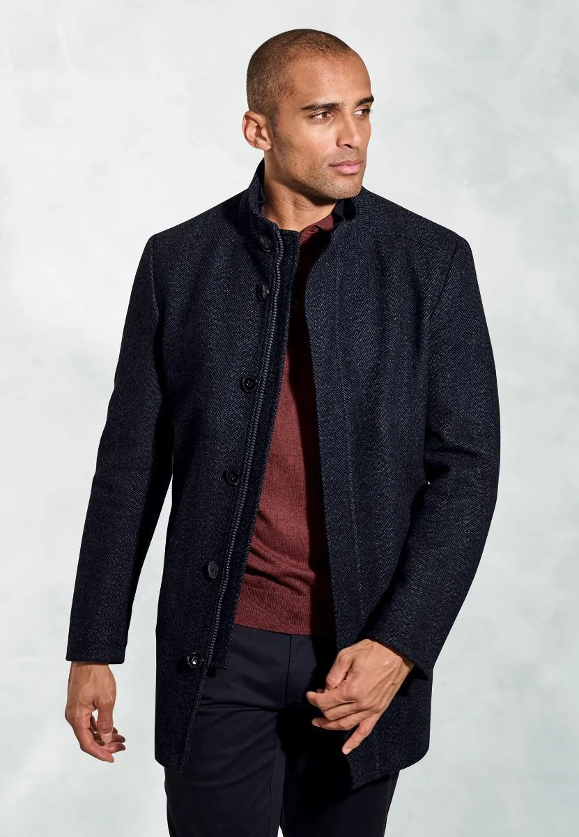 BROOK TAVERNER <BR>
Mercer Herringbone Wool Blend Car Coat <BR>
Navy <BR>
