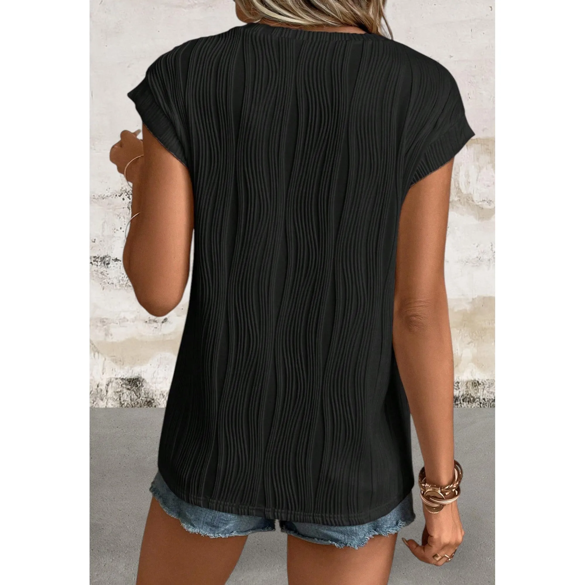 Cap Sleeve Wavy Texture Top