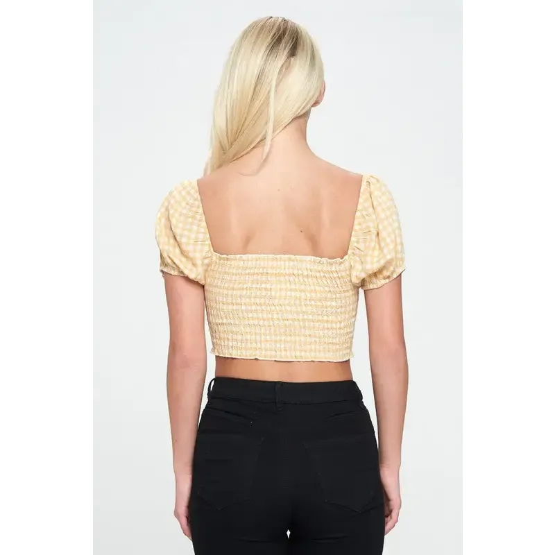 Cap sleeves smock crop top in gingham