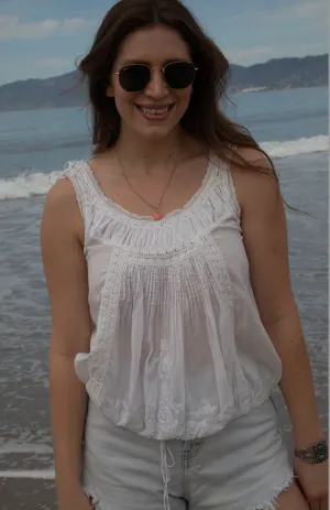 Cheryl Embroidered Sleeveless Top Natural