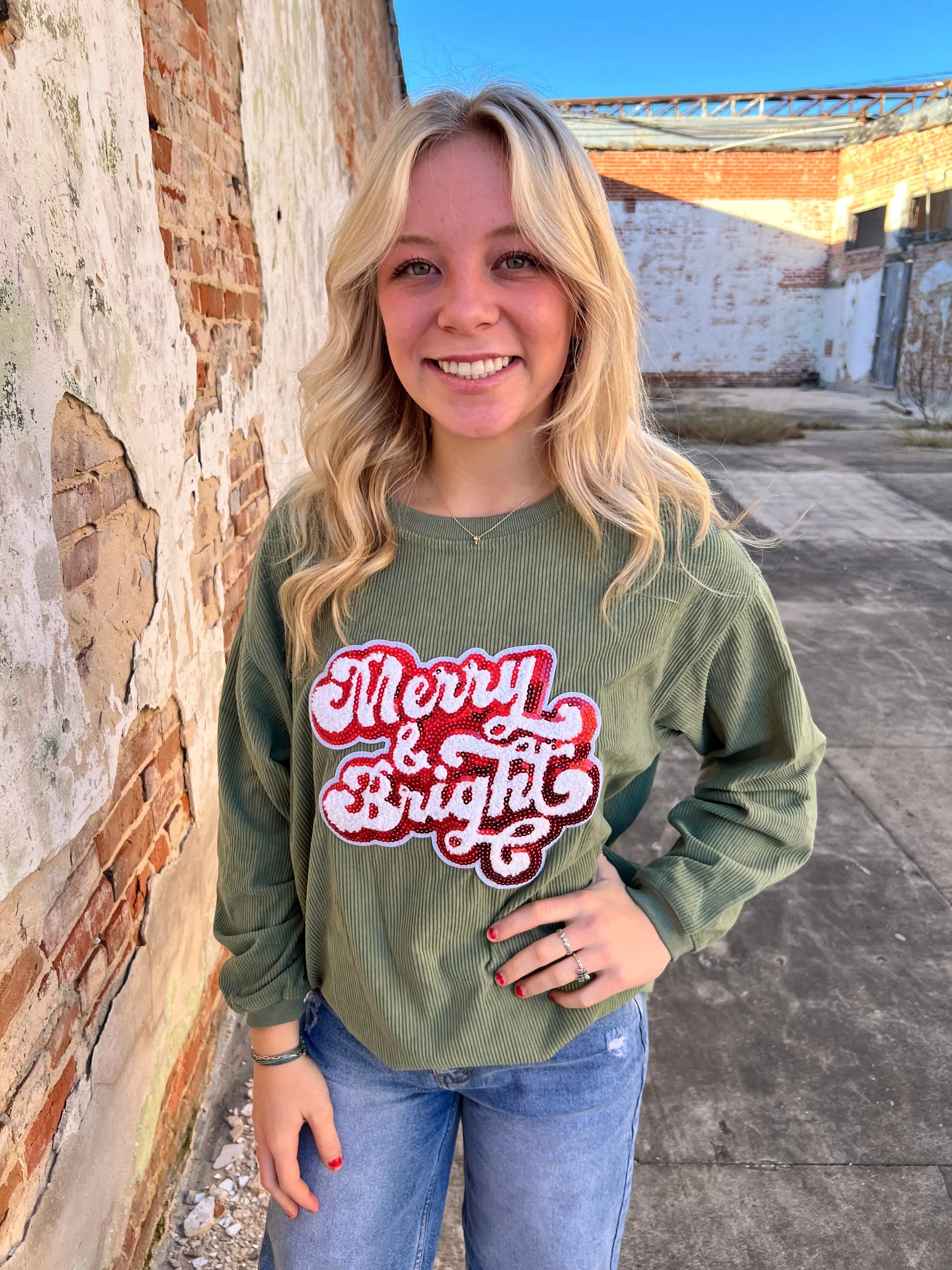 Christmas Merry & Bright Sequin Rib Sweatshirt
