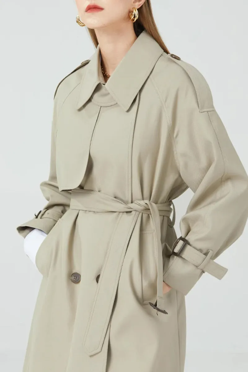 Classic Double Breasted Long Trench Coat with Belt