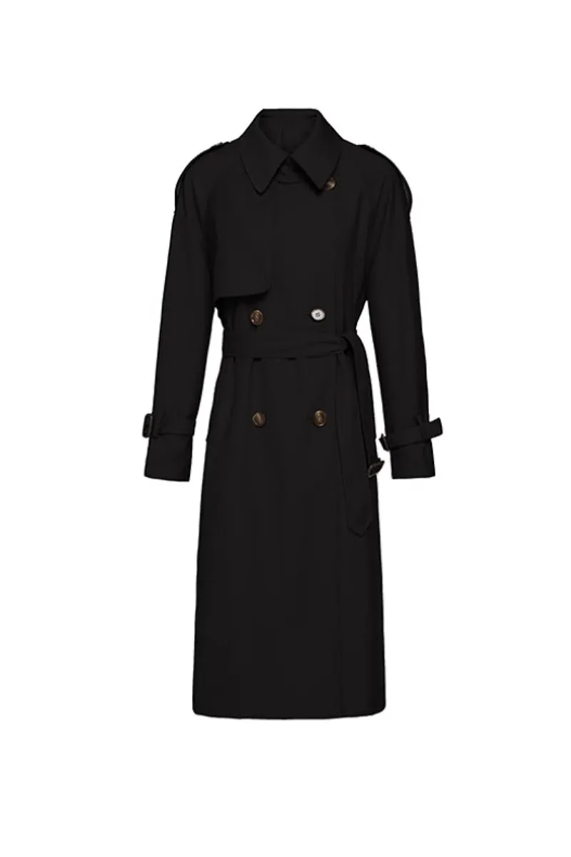 Classic Double Breasted Long Trench Coat with Belt