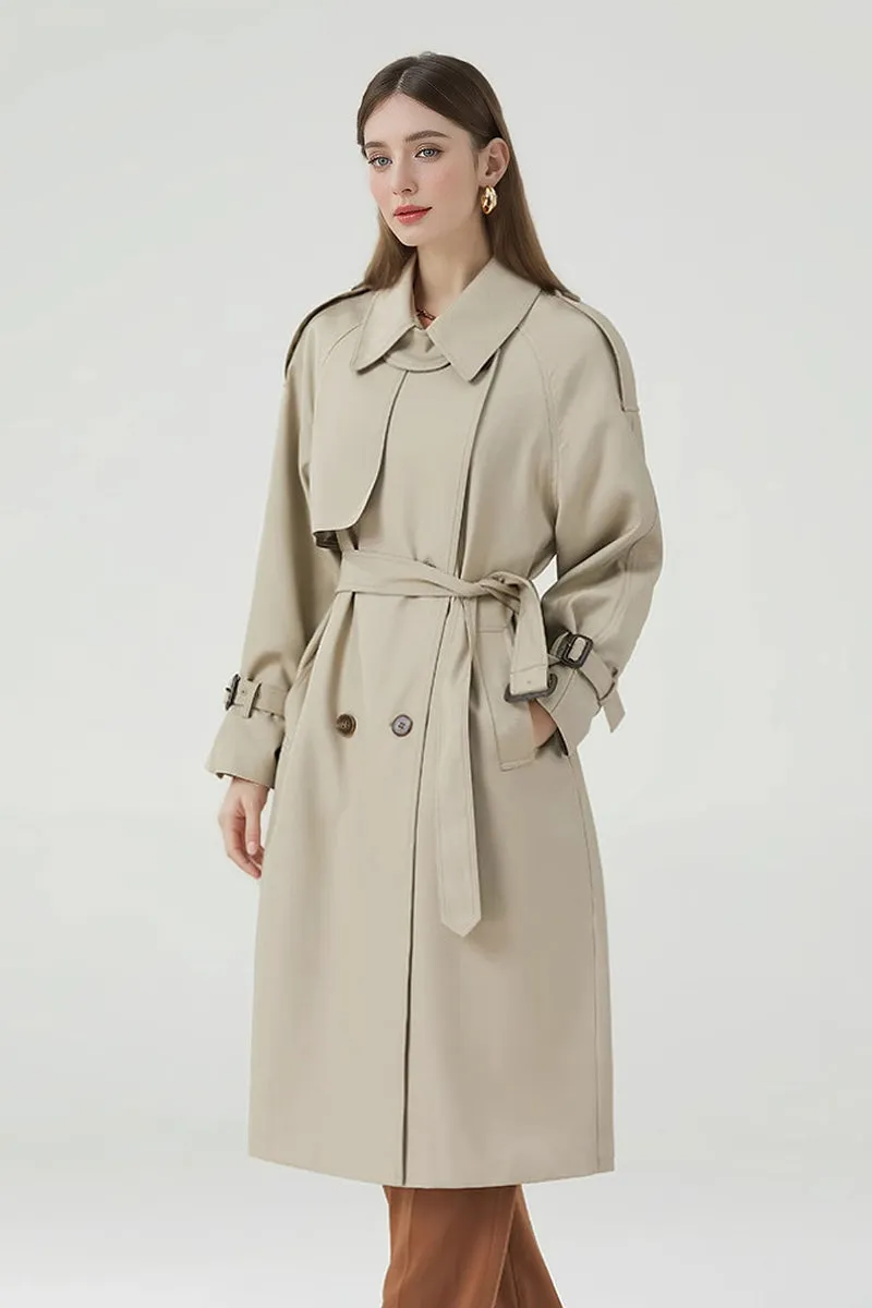 Classic Double Breasted Long Trench Coat with Belt