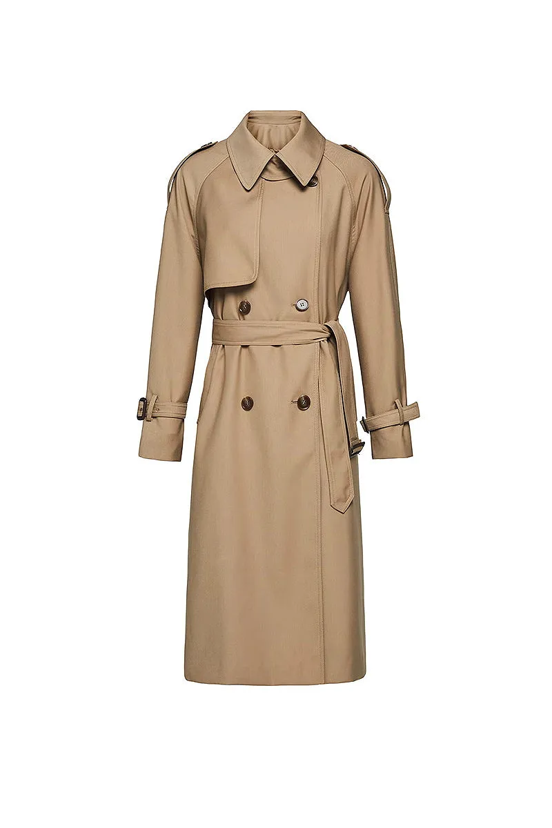 Classic Double Breasted Long Trench Coat with Belt