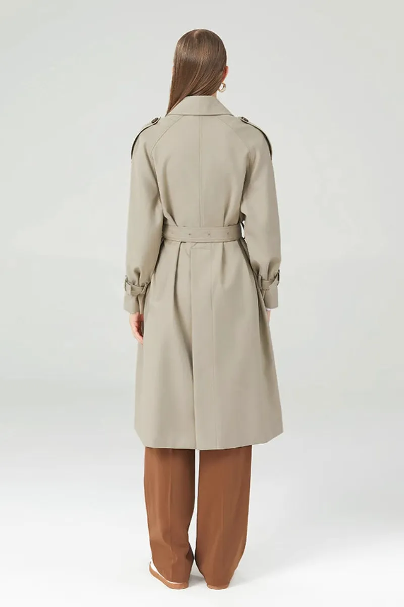 Classic Double Breasted Long Trench Coat with Belt