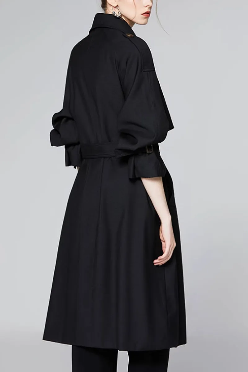 Classic Double Breasted Long Trench Coat with Belt