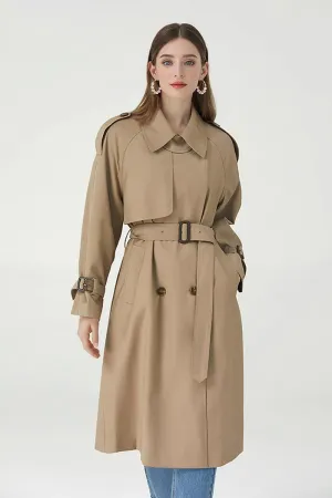 Classic Double Breasted Long Trench Coat with Belt