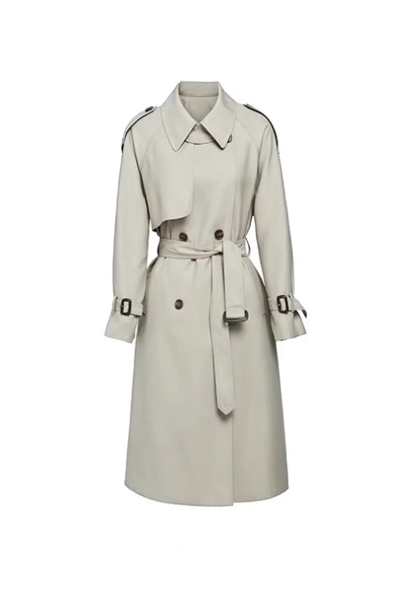 Classic Double Breasted Long Trench Coat with Belt
