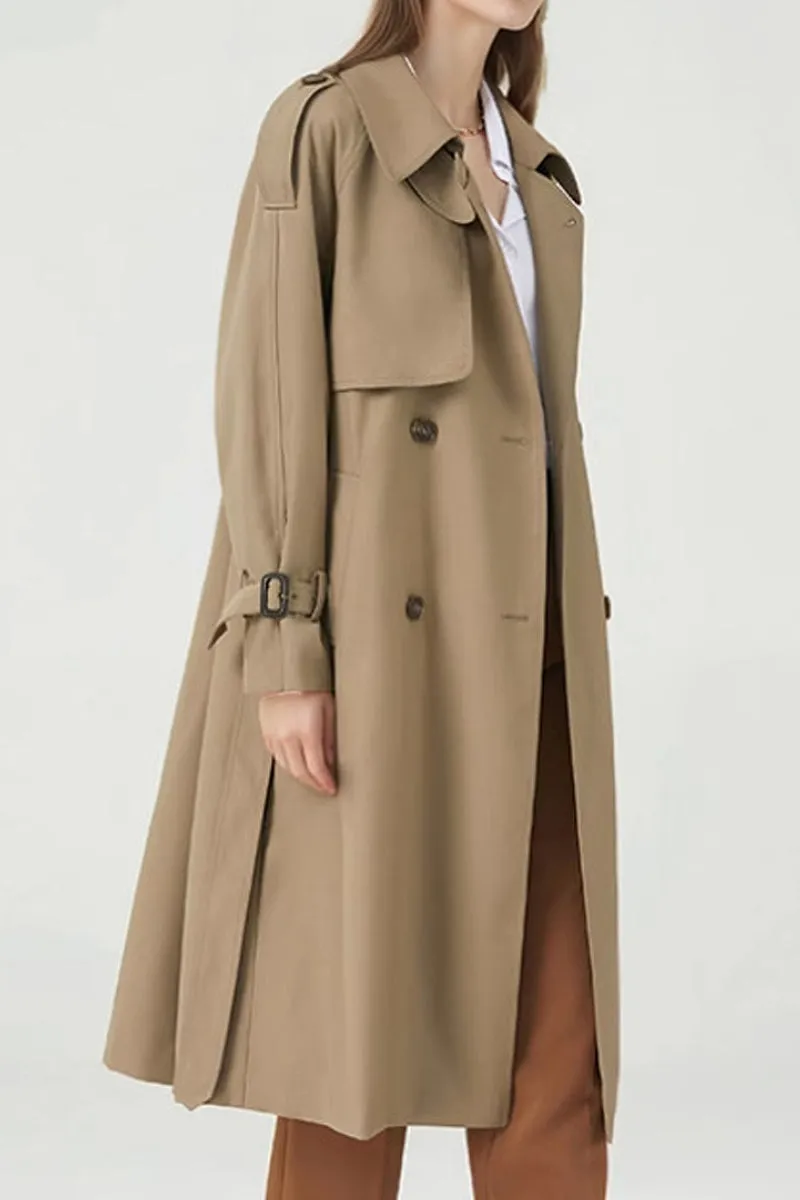 Classic Double Breasted Long Trench Coat with Belt