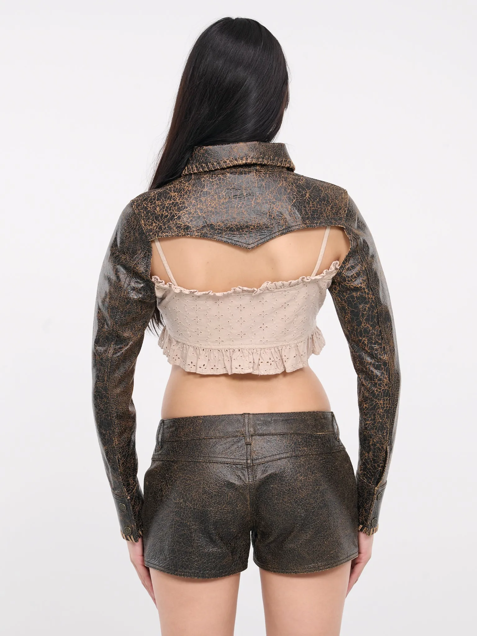 Crackle Leather Cut Top (W4GH19L0U60-BROWN-MULTI)