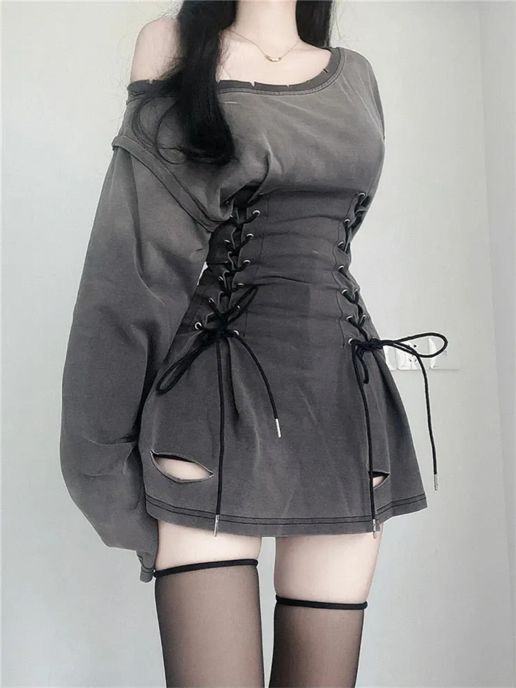 Denim Lace-Up Micro Dress