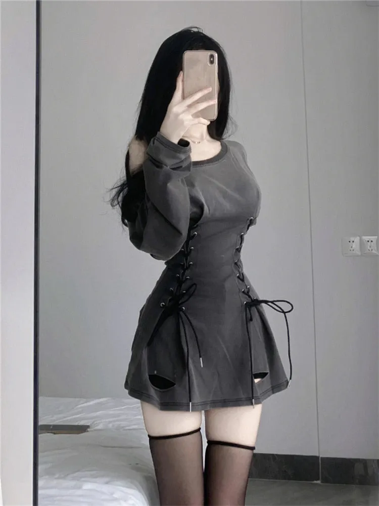 Denim Lace-Up Micro Dress