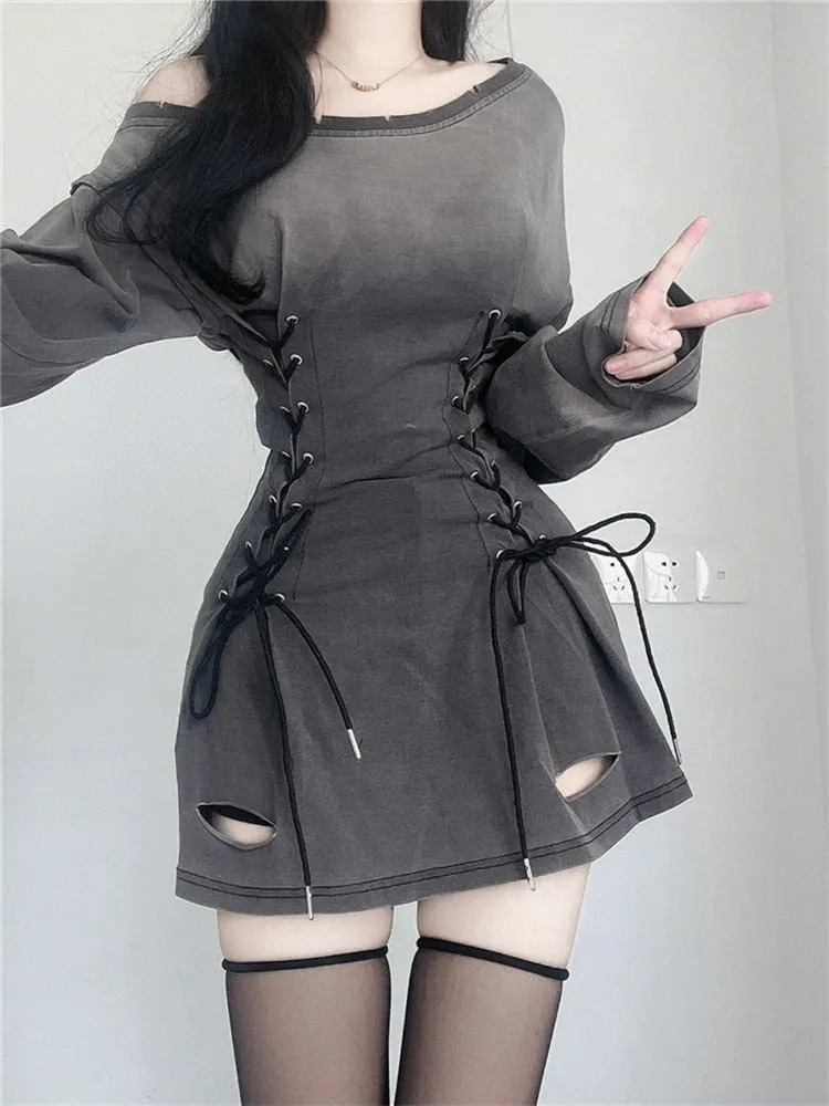 Denim Lace-Up Micro Dress