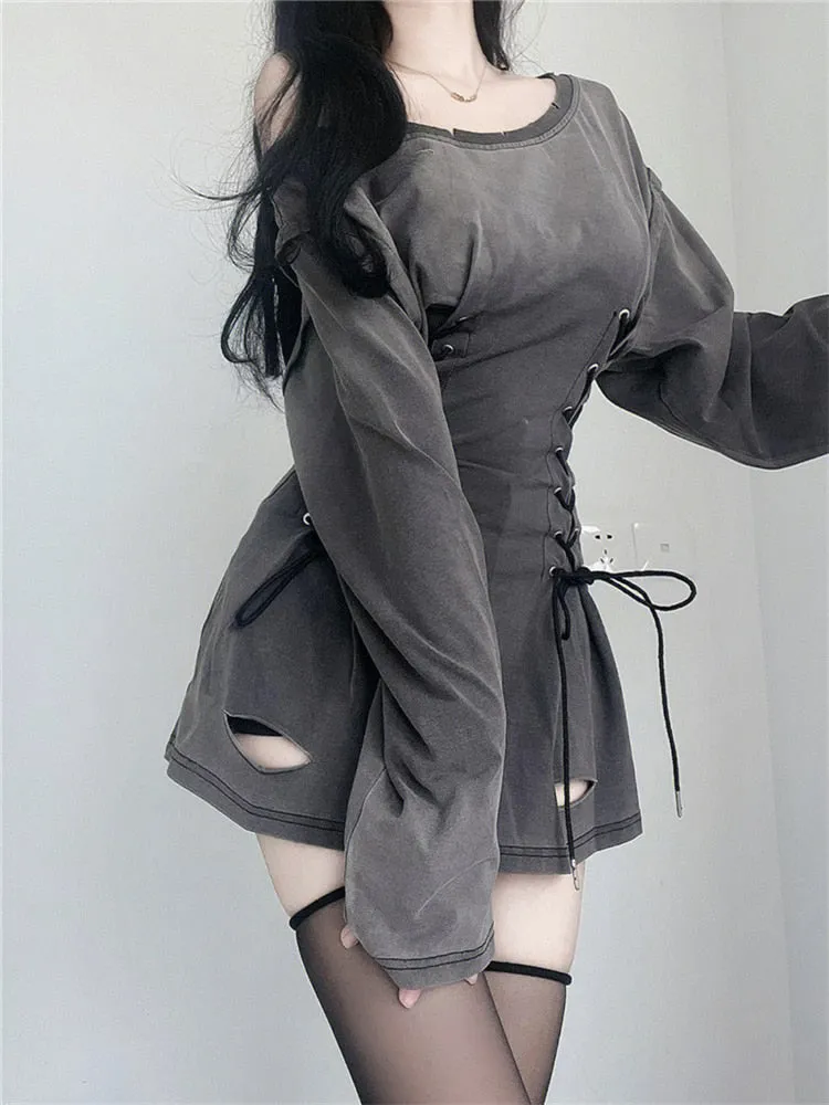 Denim Lace-Up Micro Dress
