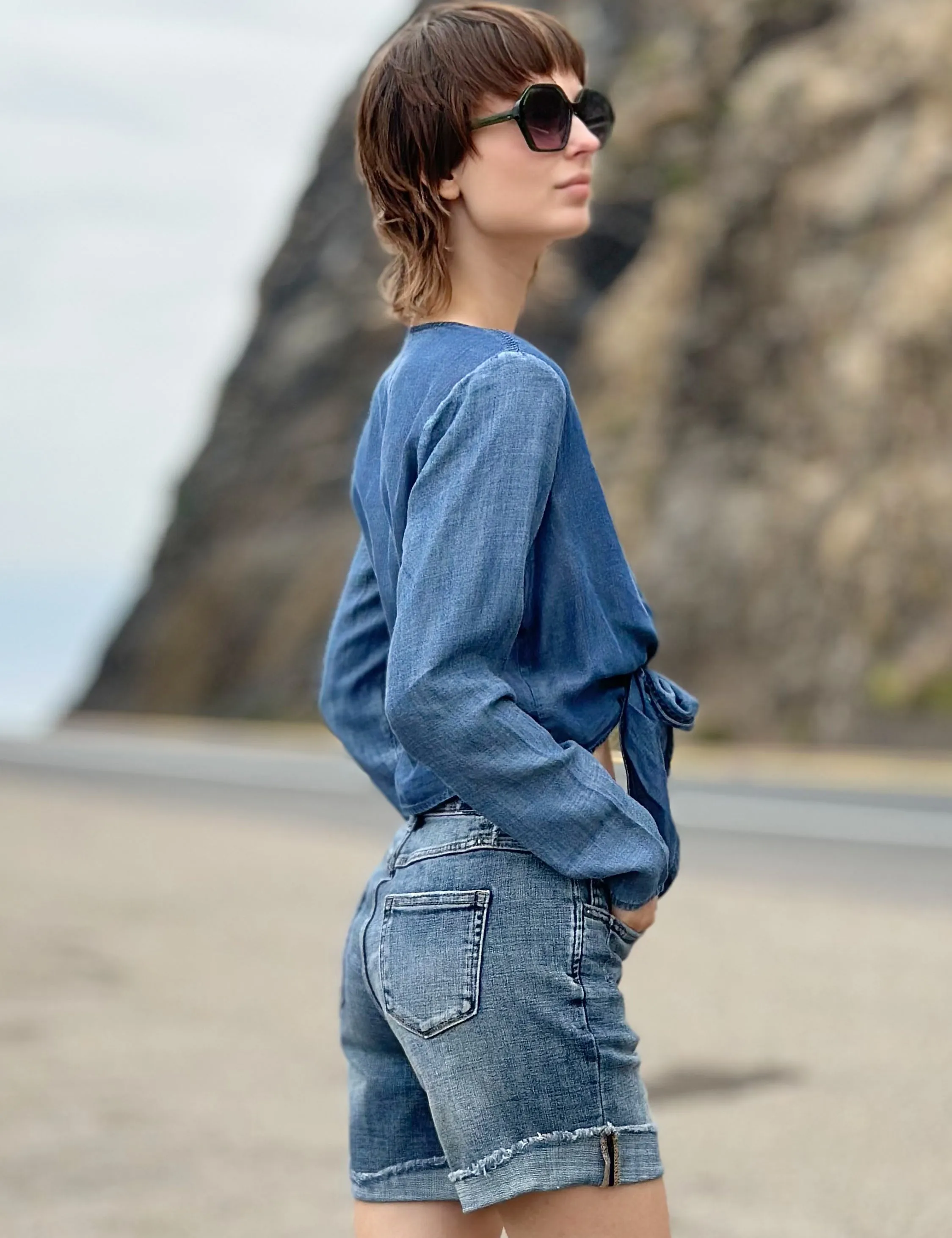 Denim Tie-front Shirt