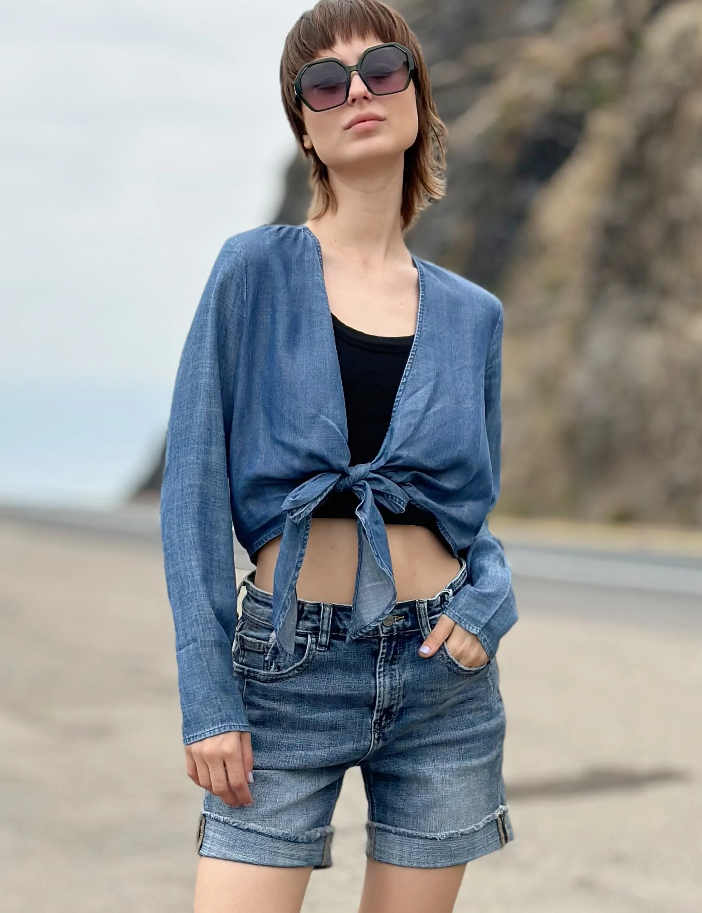Denim Tie-front Shirt
