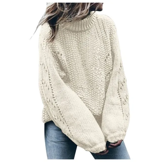 DressBetty - Women Pullovers Fashion Round Neck Long Sleeve Hollow Hole Loose Sweater Pullovers Jerseys