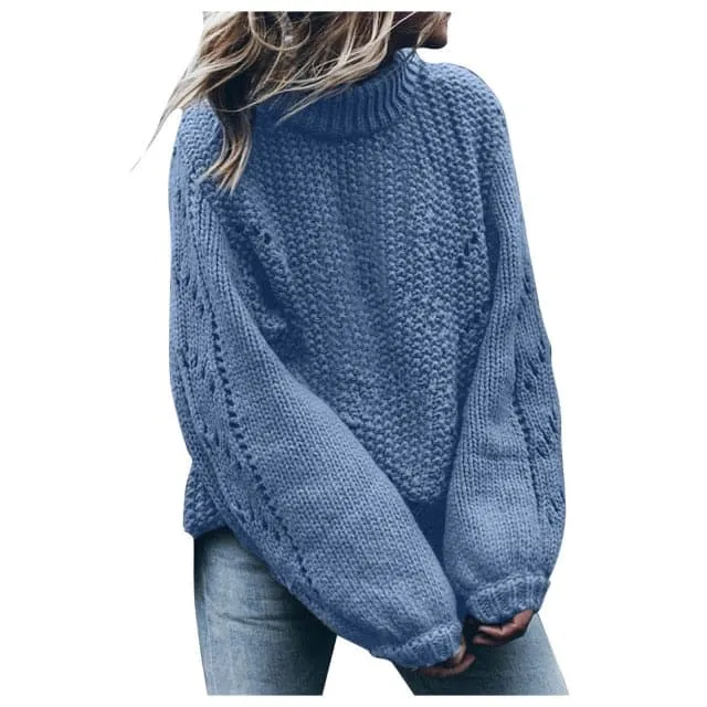 DressBetty - Women Pullovers Fashion Round Neck Long Sleeve Hollow Hole Loose Sweater Pullovers Jerseys
