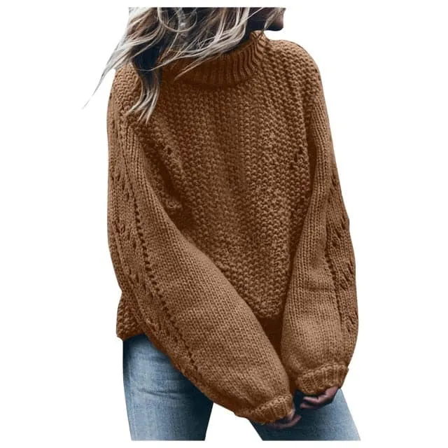 DressBetty - Women Pullovers Fashion Round Neck Long Sleeve Hollow Hole Loose Sweater Pullovers Jerseys