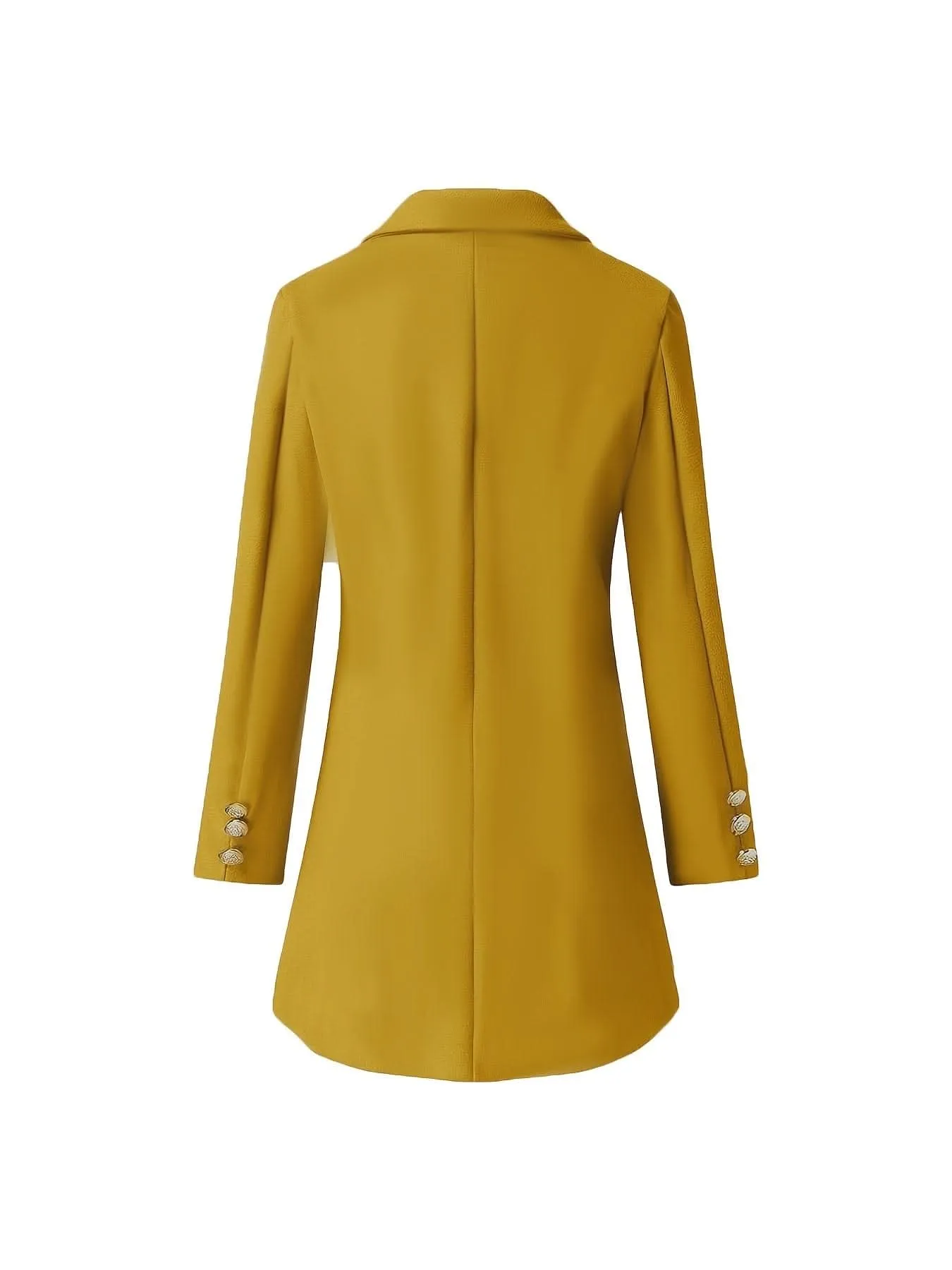 Elegant Double-Breasted Long Sleeve Coat - Polyester Solid Color Notched Collar Outerwear with Button Closure for Fall and Winter