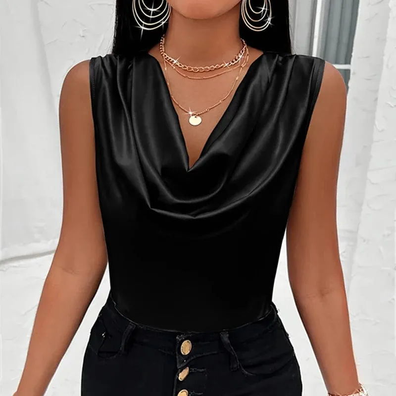 Elegant Sleeveless Satin Blouse