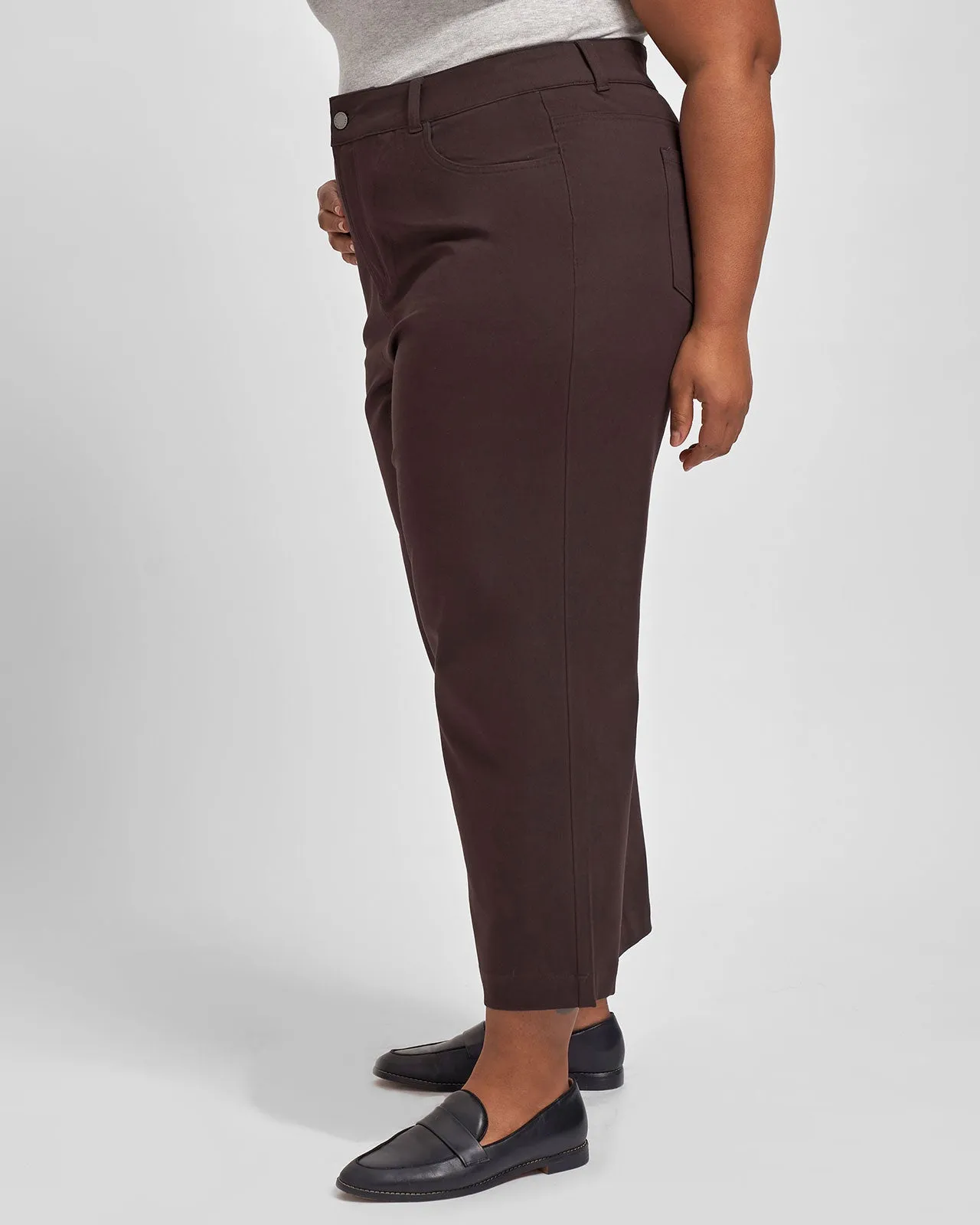 Faye Stretch Cotton Twill Boyfriend Crop Pants - Mole