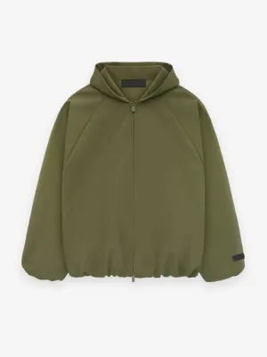 Fear of God Essentials Bonded Nylon Hooded Bomber in Military
